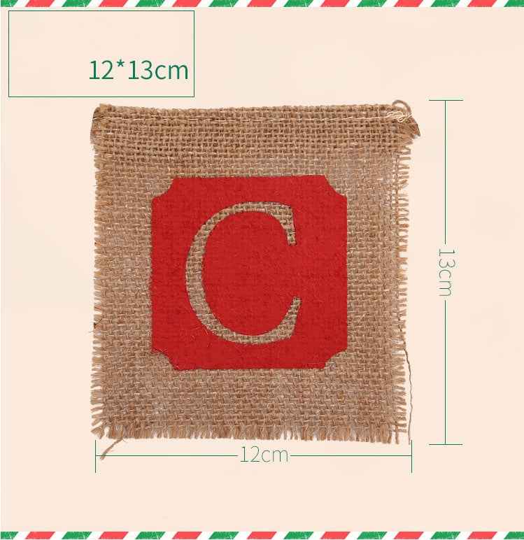 Merry Christmas Burlap Banner Garland, 14pc Sackcloth Flags Decoration