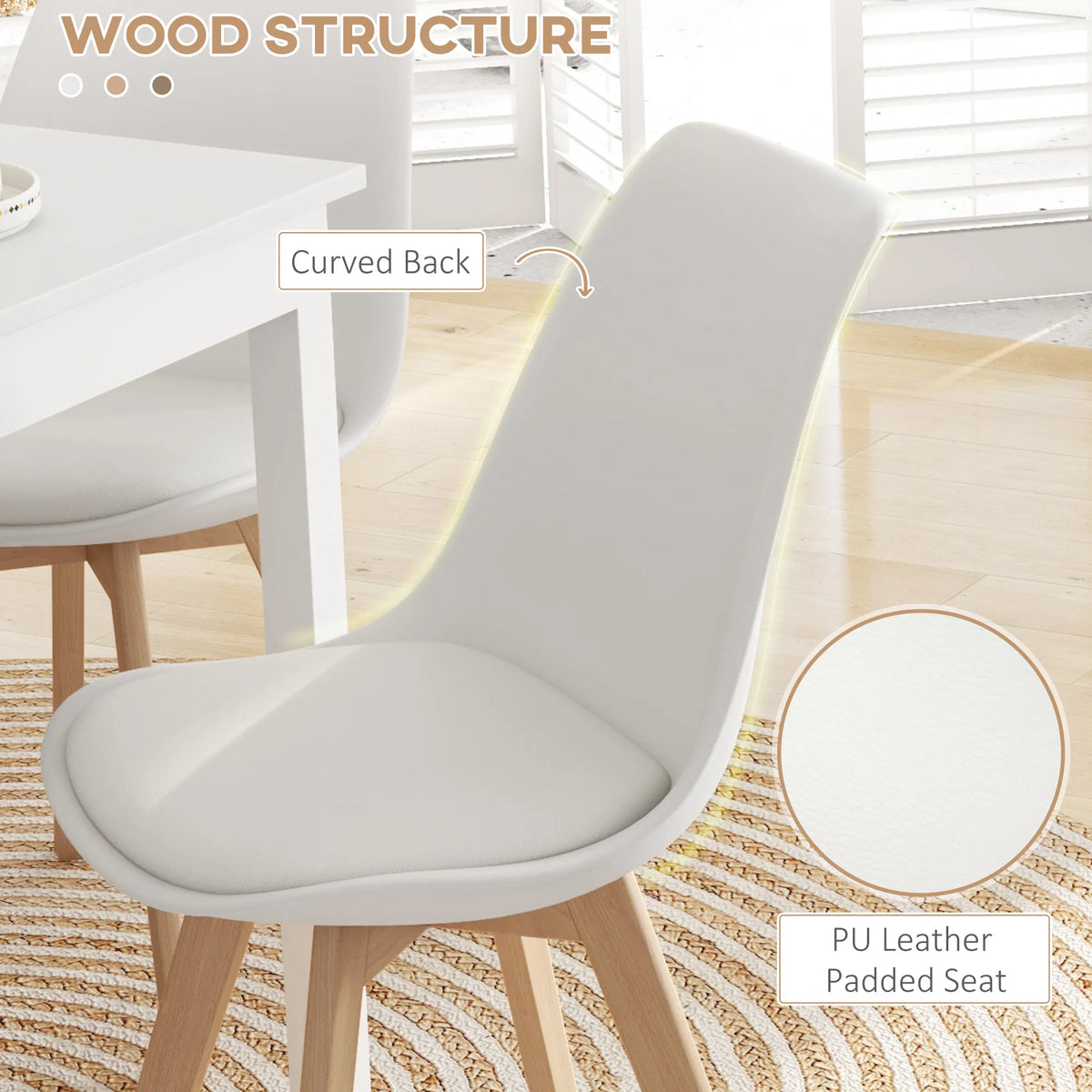 Set of 4 Modern Dining Chairs – Rubber Wood Kitchen Chairs with PU Leather Cushions (United States & Canada Delivery Only)