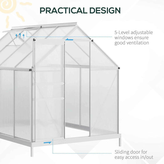 6' ร 8' ร 6.5' Walk-In Polycarbonate Greenhouse โ Sliding Door, Base & Adjustable Roof Vent ( United States & Canada Delivery Only)