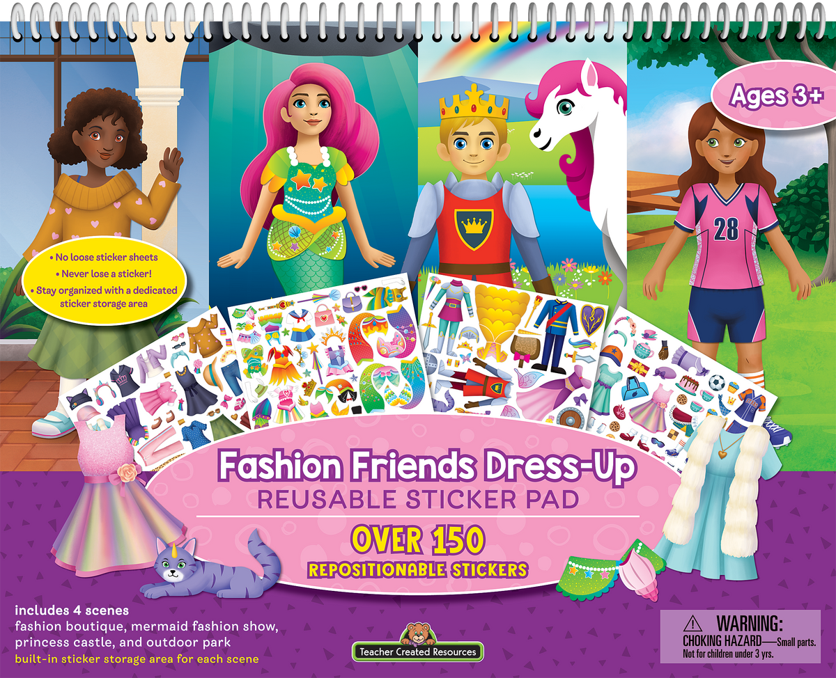 Teacher Created Resources - Fashion Friends Dress-Up Reusable Large Sticker Pad - Ages 3+