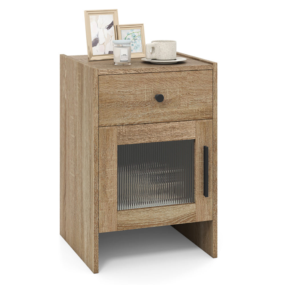 Nightstand with Drawer and Cabinet, Farmhouse Bedside Table, Antique Brush White (United States Delivery Only)