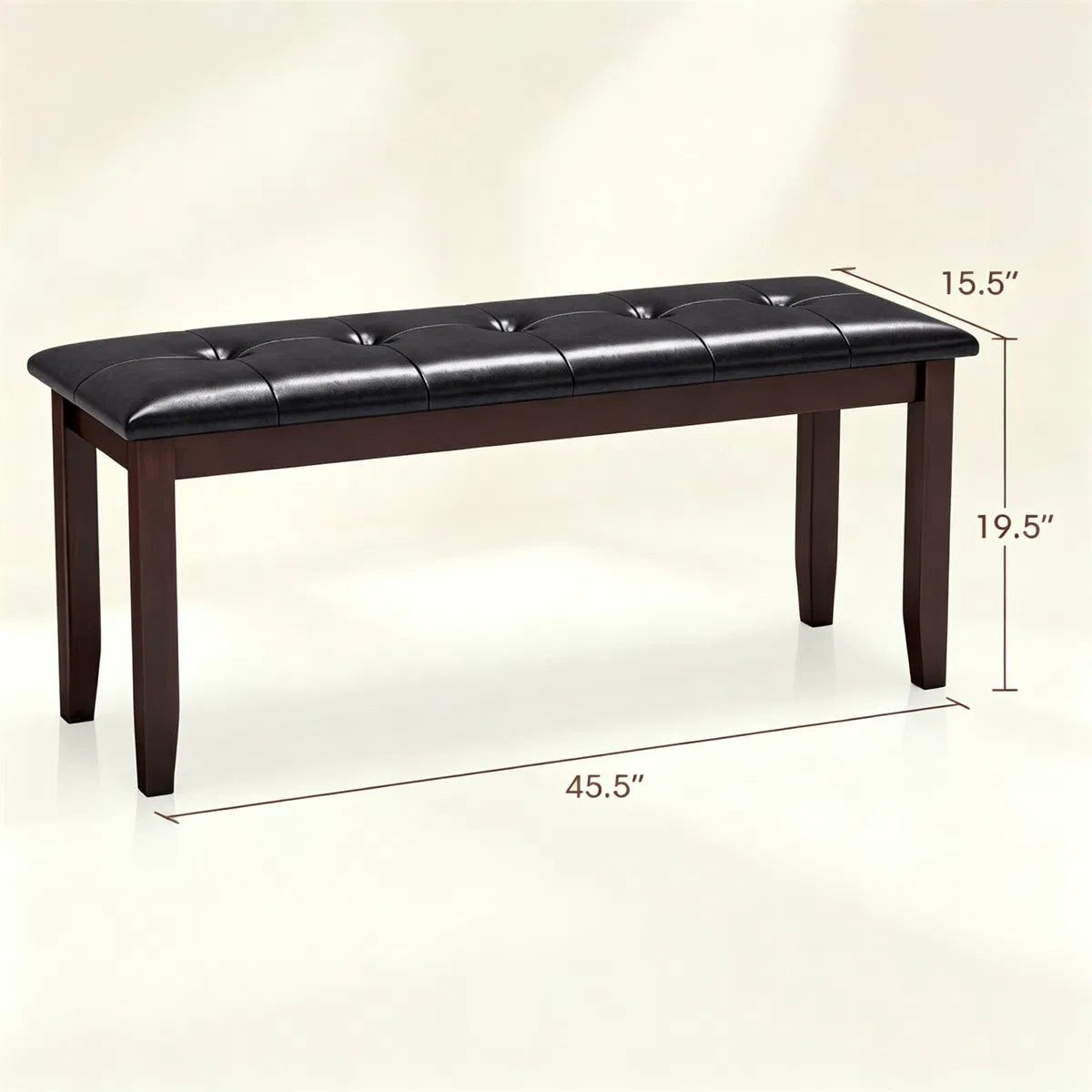 45.5 Inch PU Leather Padded Dining Bench, Solid Rubber Wood, Black and Brown (United States Delivery Only)