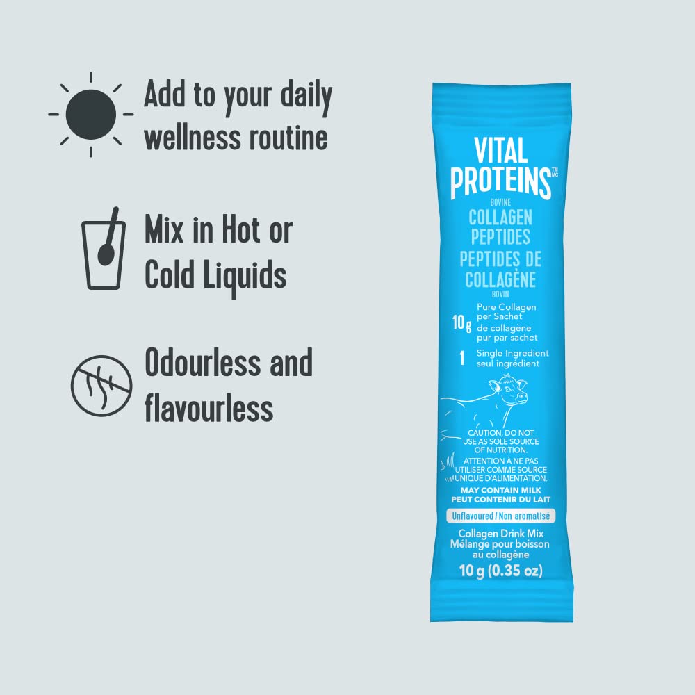 VITAL PROTEINS Bovine Collagen Peptides Powder, Single-serve Stick Packs, Unflavoured, Odourless, Gluten-free, No Added Sugar, Paleo-friendly, Non-GMO, No Artificial Flavours Or Colours, 200 g ๐ All In One Marketplace Canada