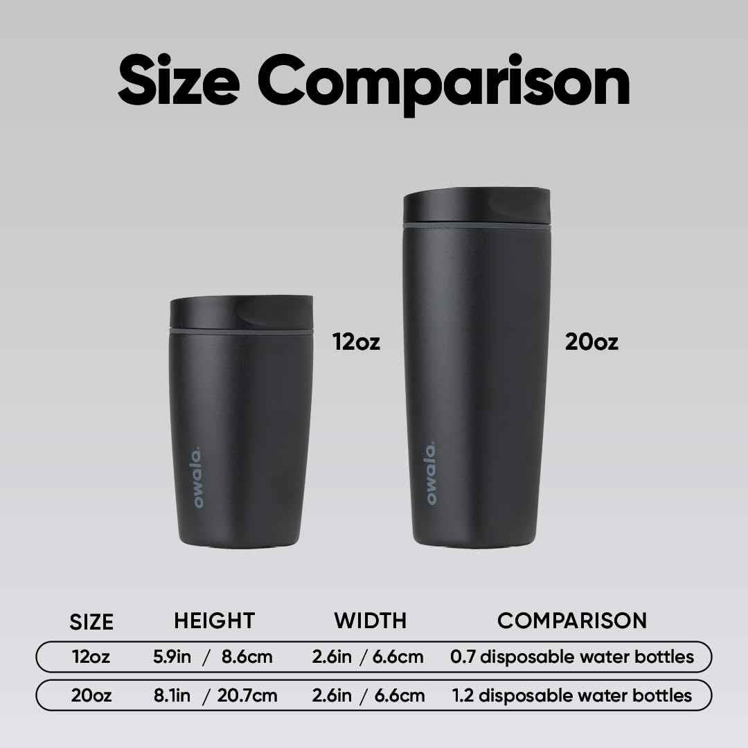 Owala SmoothSip Slider Insulated Stainless Steel Coffee Tumbler, Reusable Iced Coffee Cup, Hot Coffee Travel Mug, BPA Free 20 oz, Very Very Dark 🍁 All In One Marketplace Canada