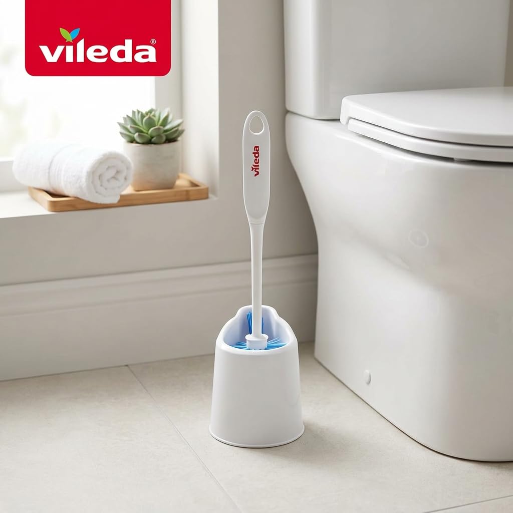 Vileda Deluxe Toilet Brush and Holder | Cleaner Brush with Ergonomic Handle | Easily Clean Under the Rim | Angled Bristles Reach Tough Spots ๐ All In One Marketplace Canada