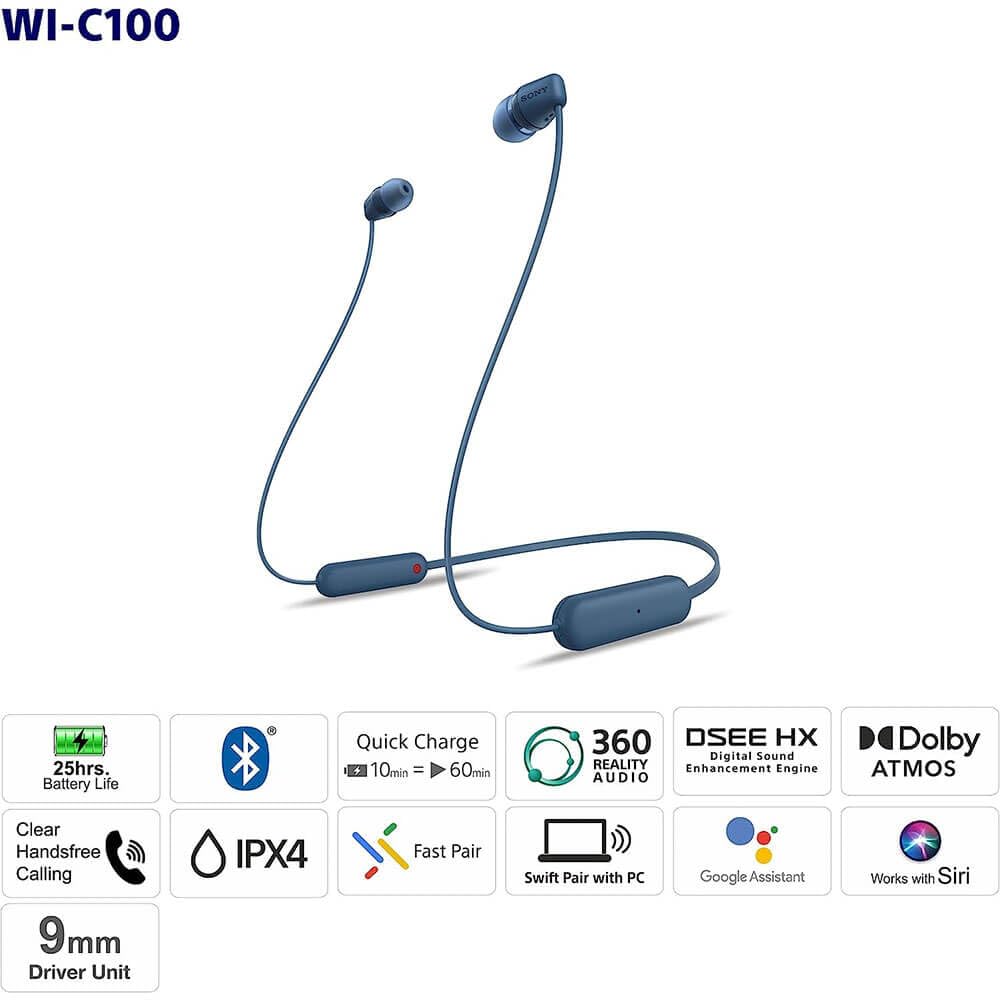 Sony WI-C100 Wireless in-Ear Bluetooth Headphones with Built-in Microphone, Black ๐ All In One Marketplace Canada