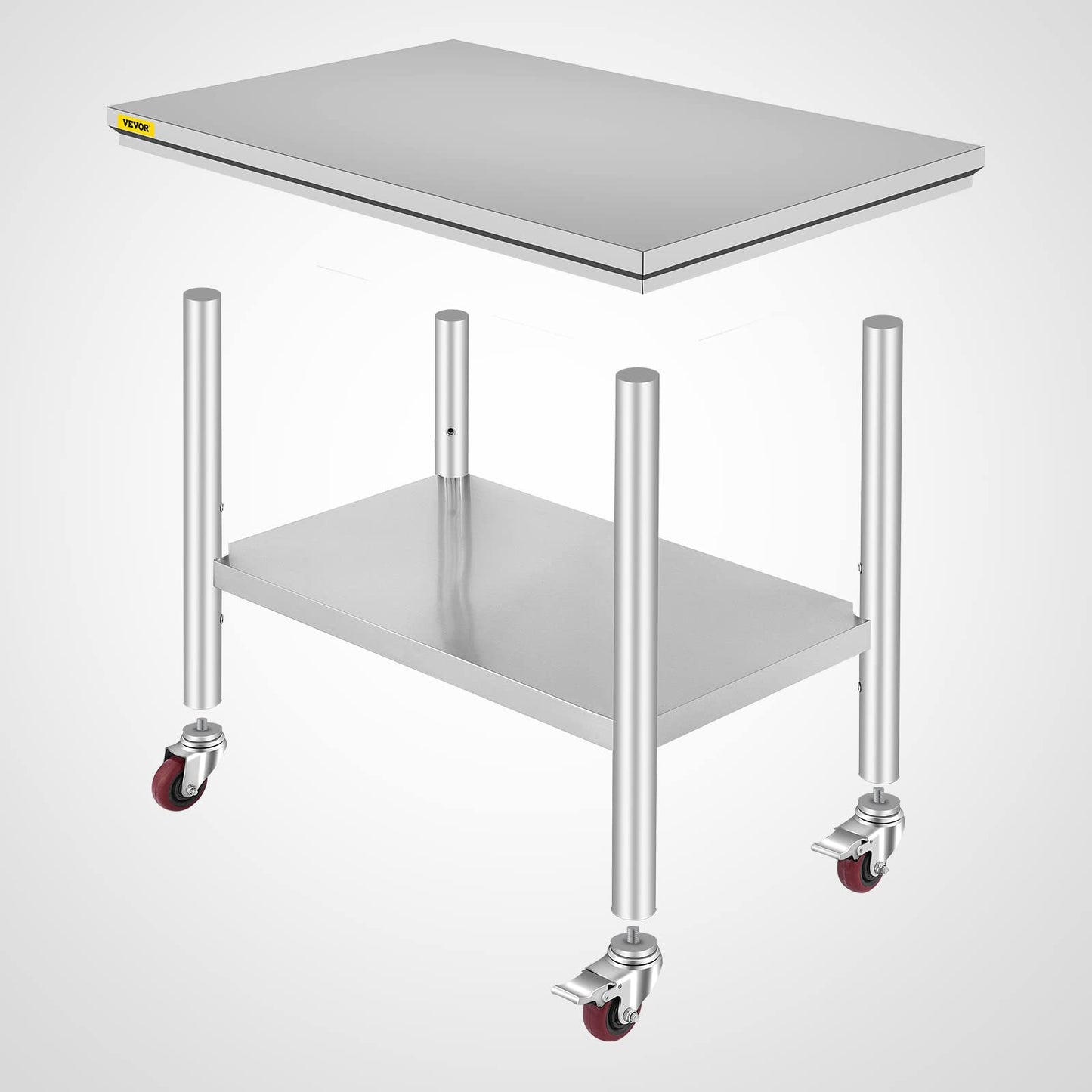 VEVOR 36x24x33.5 inch Stainless Steel Work Table with Wheels Prep Table with casters Heavy Duty Work Table for Commercial Kitchen Restaurant Business Garage 350 lb Capacity ๐ All In One Marketplace Canada