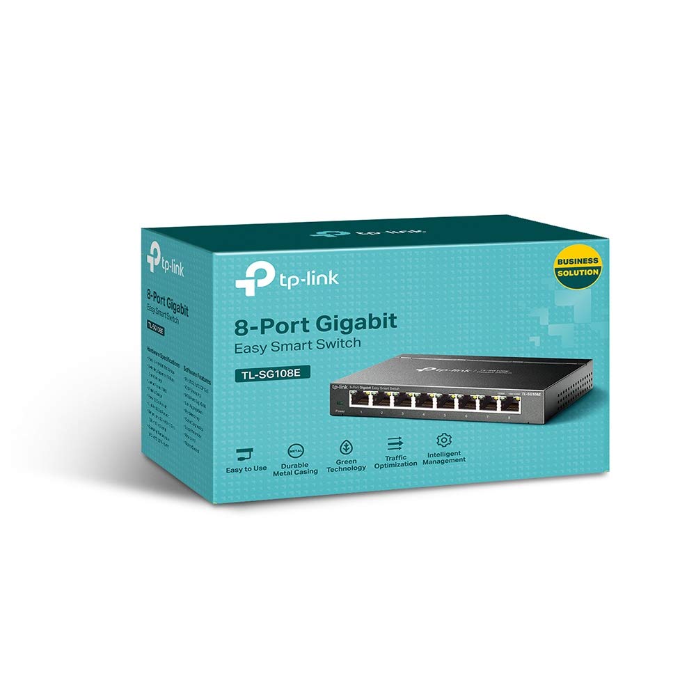 TP-Link 8 Port Gigabit Easy Smart Switch (TL-SG108E) โ Managed, Plug & Play, Metal Housing, QoS, VLAN, IGMP, LAG, Desktop/Wall Mount, Limited Lifetime Protection ๐ All In One Marketplace Canada