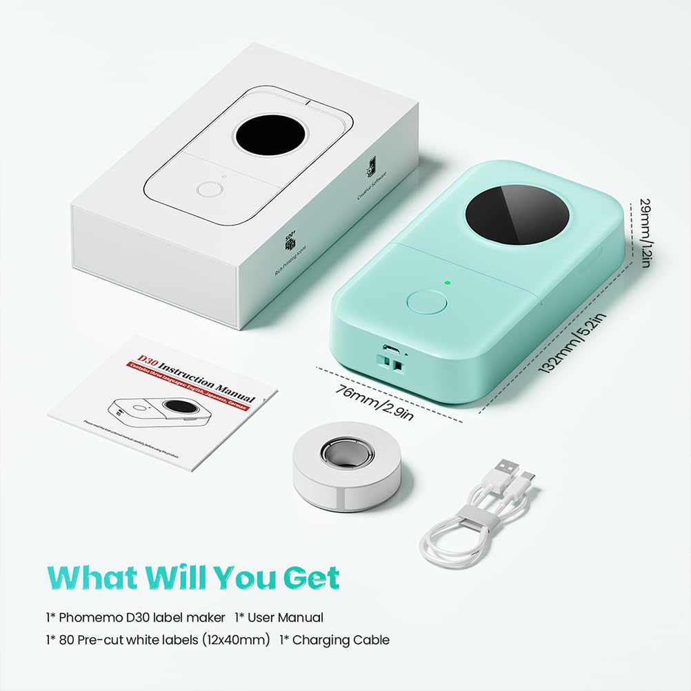 Phomemo D30 Label Maker Machine with Tape, Portable Bluetooth Label Printer, Small Smart Phone Handheld Sticker Mini Labeler Multiple Templates Font Icon Easy to Use Inkless Rechargeable F Office Home ๐ All In One Marketplace Canada