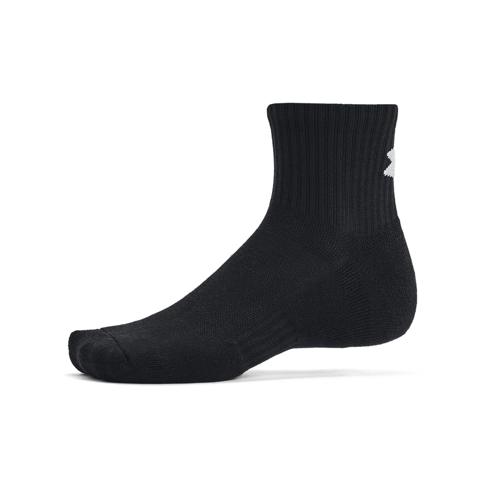 Under Armour Unisex-Adult Training Cotton Quarter Socks 6 Pack, (001) Black/Black/White, Large 🍁 All In One Marketplace Canada
