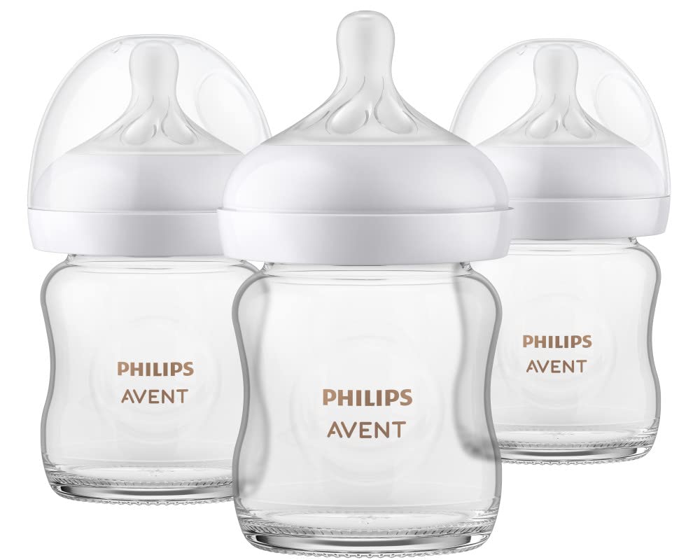 Philips Avent Natural Glass Baby Bottles with Natural Response Nipples (Slow Flow, Flow 2), 4oz, 3-pack, SCY910/03 ๐ All In One Marketplace Canada
