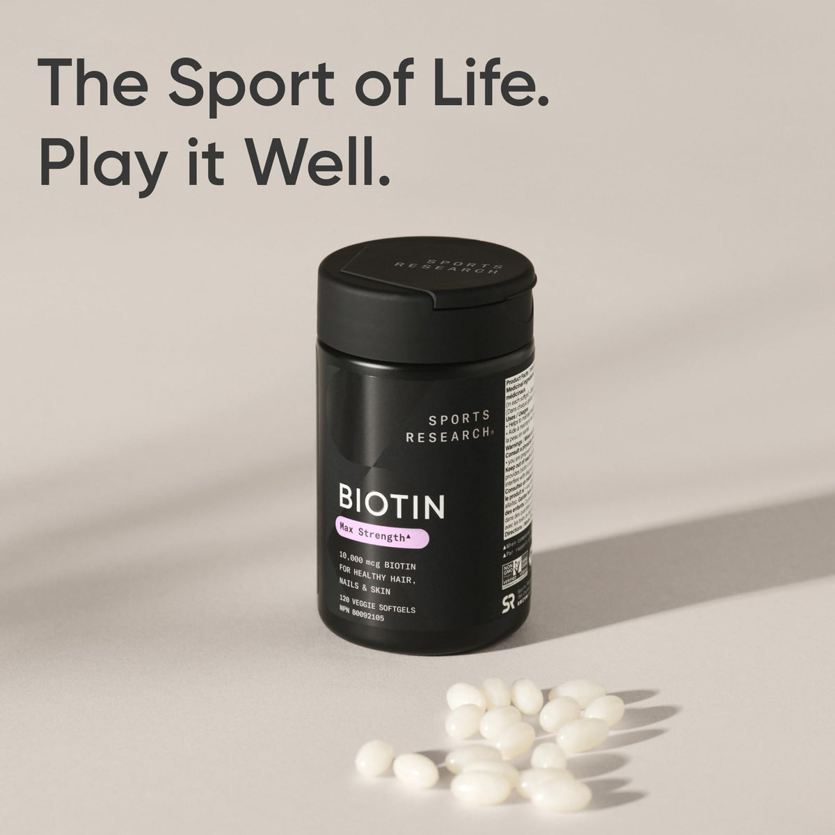 Sports Research® Max Strength Vegan Biotin 10,000mcg with Organic Coconut Oil - Helps to Maintain Healthy Hair, Nails and Skin - Great for Women & Men - 120 Veggie Softgels 🍁 All In One Marketplace Canada