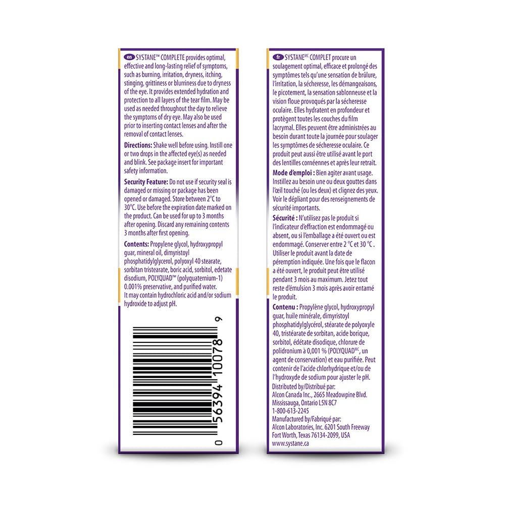 Systane Complete Lubricant Eye Drops for dry eyes, All-In-One Drops, Multi-Symptom Relief, Dry Eye Relief from Extended Screen Time - 2 x 10mL ๐ All In One Marketplace Canada