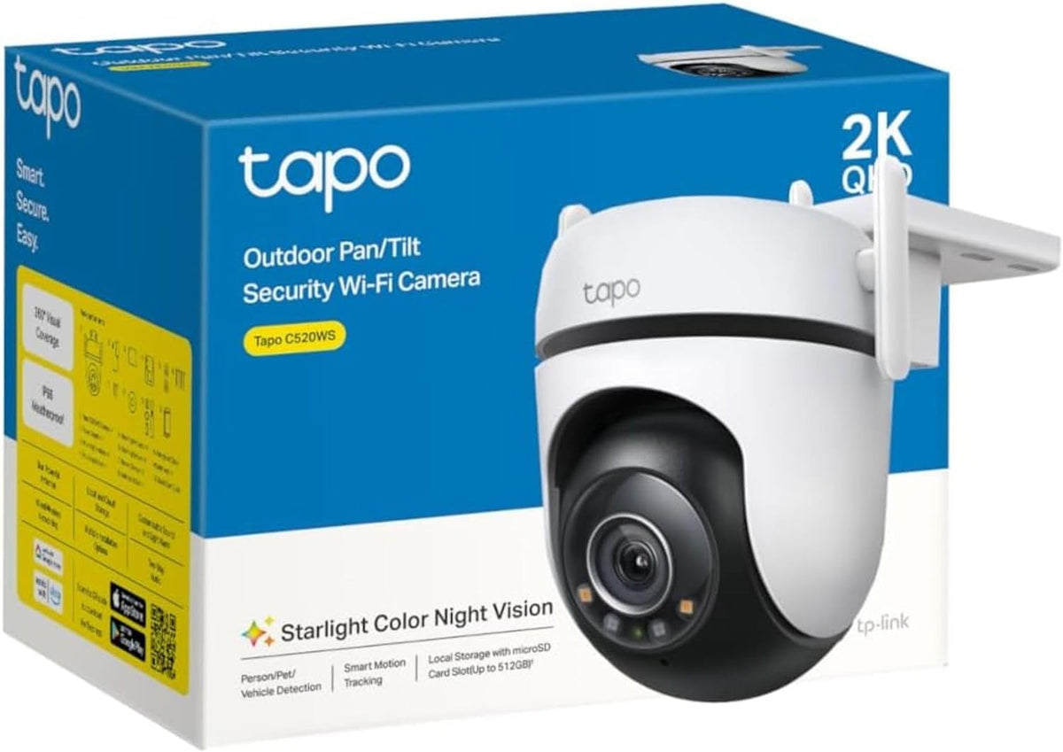 TP-Link Tapo 2K 4MP Pan/Tilt Outdoor Wired Security Wi-Fi Camera, 360ยฐ Visual Coverage, Starlight Full-Color Night Vision Up to 98ft, Person/Pet/Venicle Detection,Physical Privacy Mode(Tapo C520WS) ๐ All In One Marketplace Canada