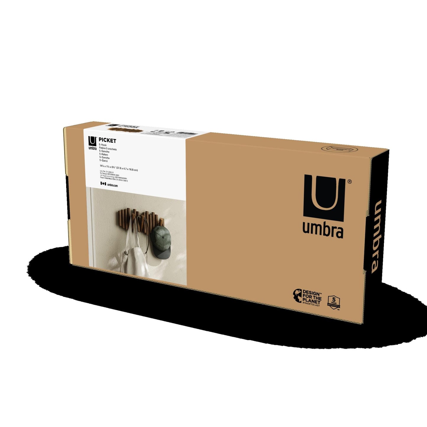 Umbra Picket Wall-Mounted Coat Rack Rail Hook with 5 Retractable Wood Pegs β Modern, Space-Saving Storage Organizer, Walnut π All In One Marketplace Canada