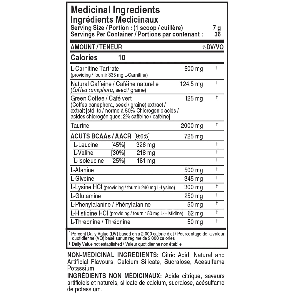 ALLMAX ACUTS Amino Energy Powder with Amino Acids Supplement, Blue Raspberry, 36 Servings, Caffeine, Green Coffee Extract, 2000 mg Taurine, L-Carnitine, Sugar Free, Gluten & Dye Free, Amino Acid Drink ๐ All In One Marketplace Canada