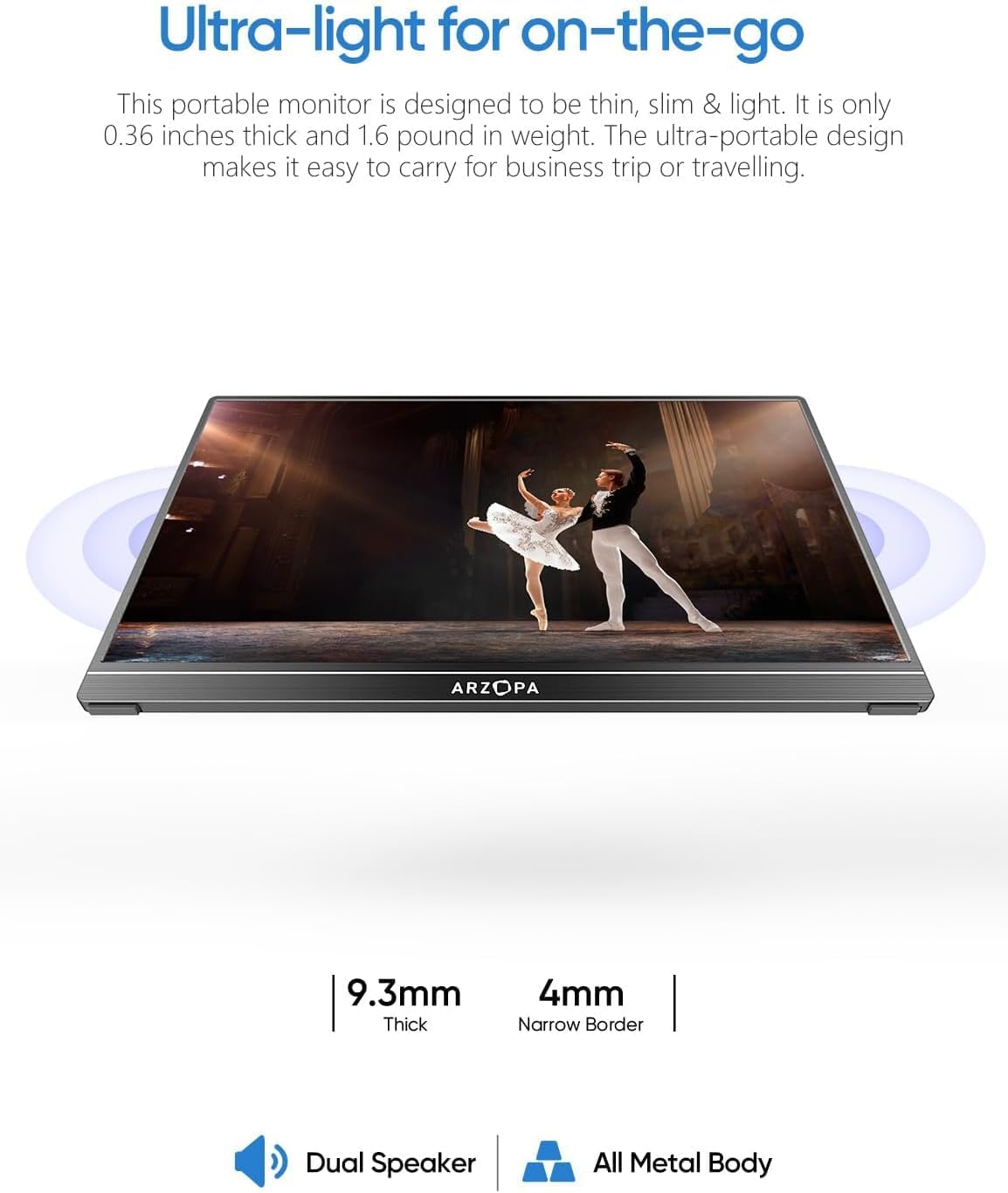 ARZOPA Portable Monitor 15.6'' FHD 1080P Kickstand Portable Laptop Monitor IPS Computer External Screen USB C HDMI Display for PC MAC Phone Xbox PS5 - A1 ๐ All In One Marketplace Canada