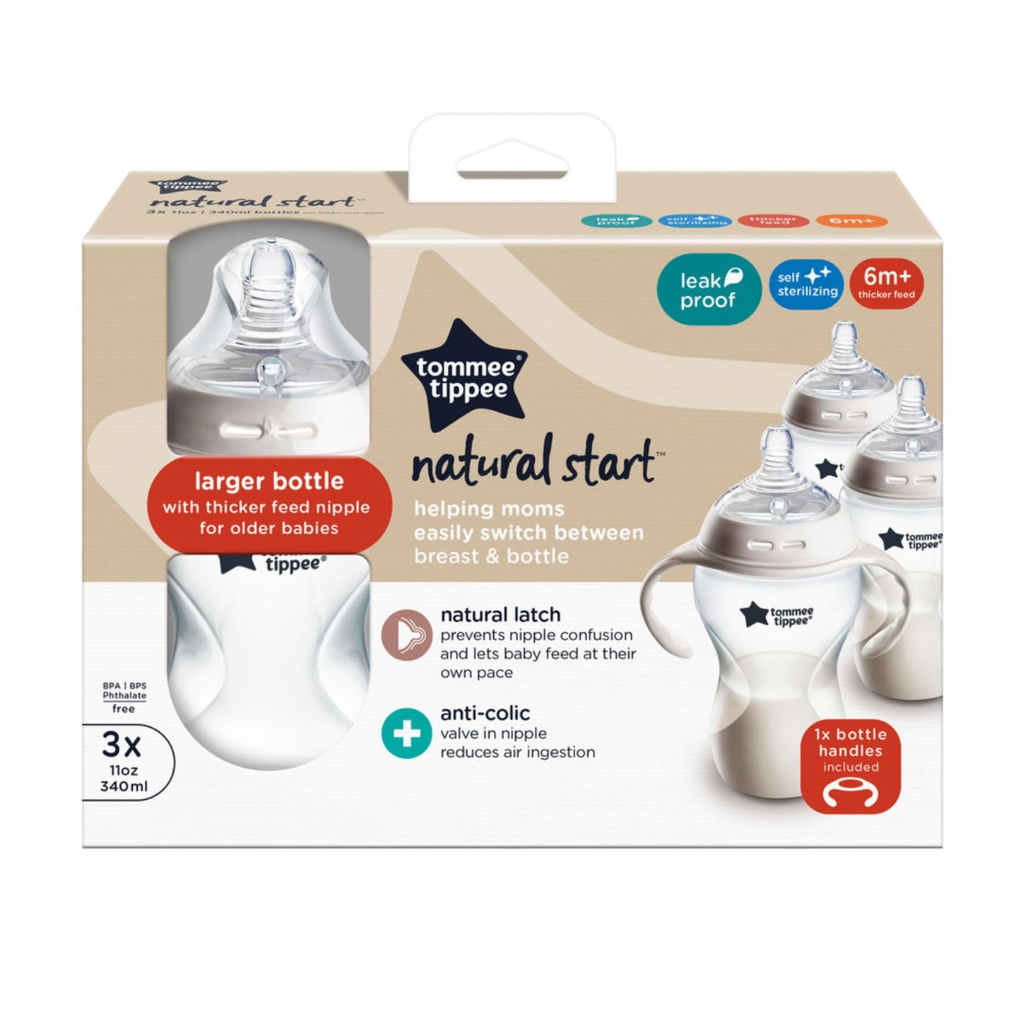 Tommee Tippee Natural Start Baby Bottles, Thicker Feed, 6m+, 11oz/340ml ๐ All In One Marketplace Canada