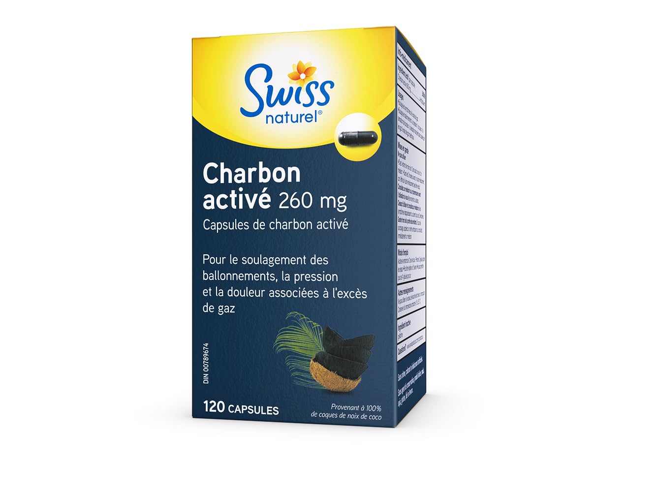 Swiss Natural Activated Charcoal, 260mg | Relief for Bloating, Gas & Digestive Discomfort | 100% Coconut Shell Sourced | No Dairy, Gluten, or Preservatives | 120 Capsules ๐ All In One Marketplace Canada