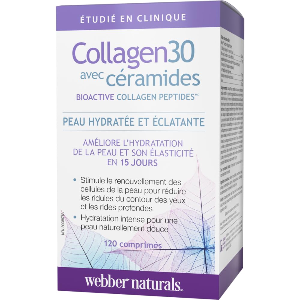 Webber Naturals Collagen30 with Ceramides, Bioactive Collagen Peptides, 120 Tablets, Hydrating Glow, Helps Improve Skin Hydration, Elasticity & Smoothness ๐ All In One Marketplace Canada