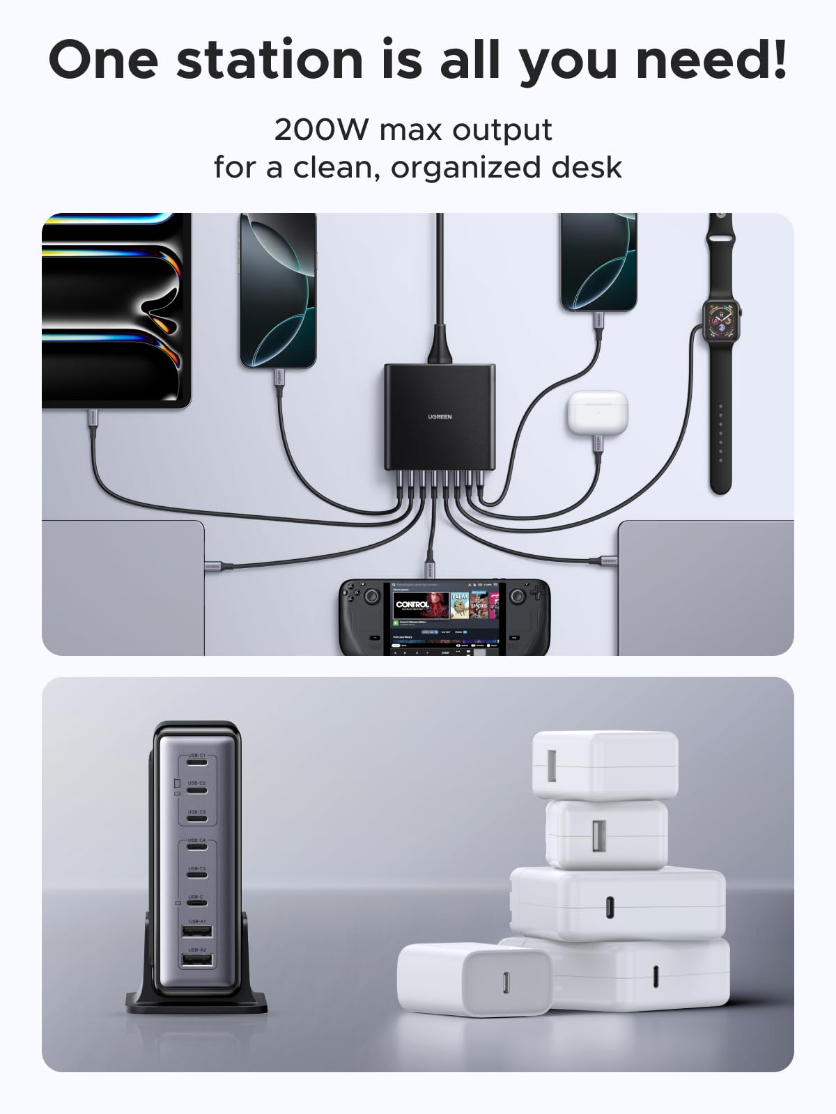 UGREEN 200W 8-Port GaN USB C Charger Block, Desktop Charging Station USB C and USB PD 100W Fast Charging Compatible for MacBook Pro 16" Air, XPS 13, iPad Pro, iPhone 17 Pro, Galaxy S26 S25 ๐ All In One Marketplace Canada