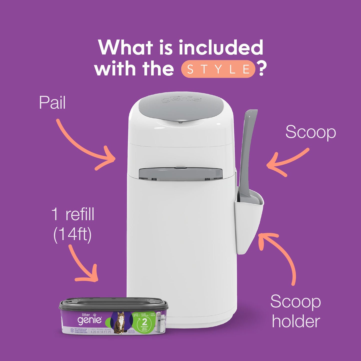 Litter Genie Style Pail - Cat Litter Waste Disposal System with Square Pail Refill Bag - Compatible with Standard and Jumbo Litter Genie Refill ๐ All In One Marketplace Canada