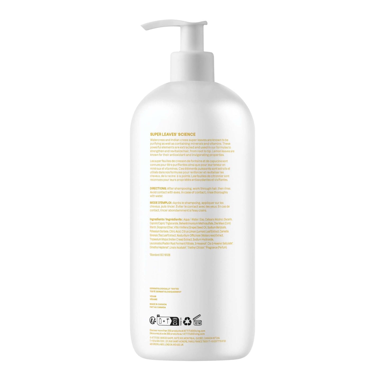 ATTITUDE Clarifying Hair Conditioner, Restores Shine, Naturally Derived Ingredients, Vegan Detangler, Dermatologically Tested, Lemon Leaves and White Tea, 946 mL 🍁 All In One Marketplace Canada