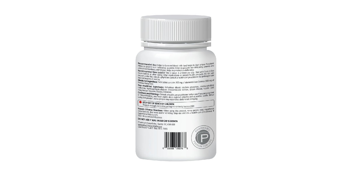 Pharmaris Ferofit - Ferrous Fumarate 300mg (100mg Elemental Iron), Prevents Anemia Due to Deficiency, Iron Supplements for Women & Men, 100 Tablets ๐ All In One Marketplace Canada