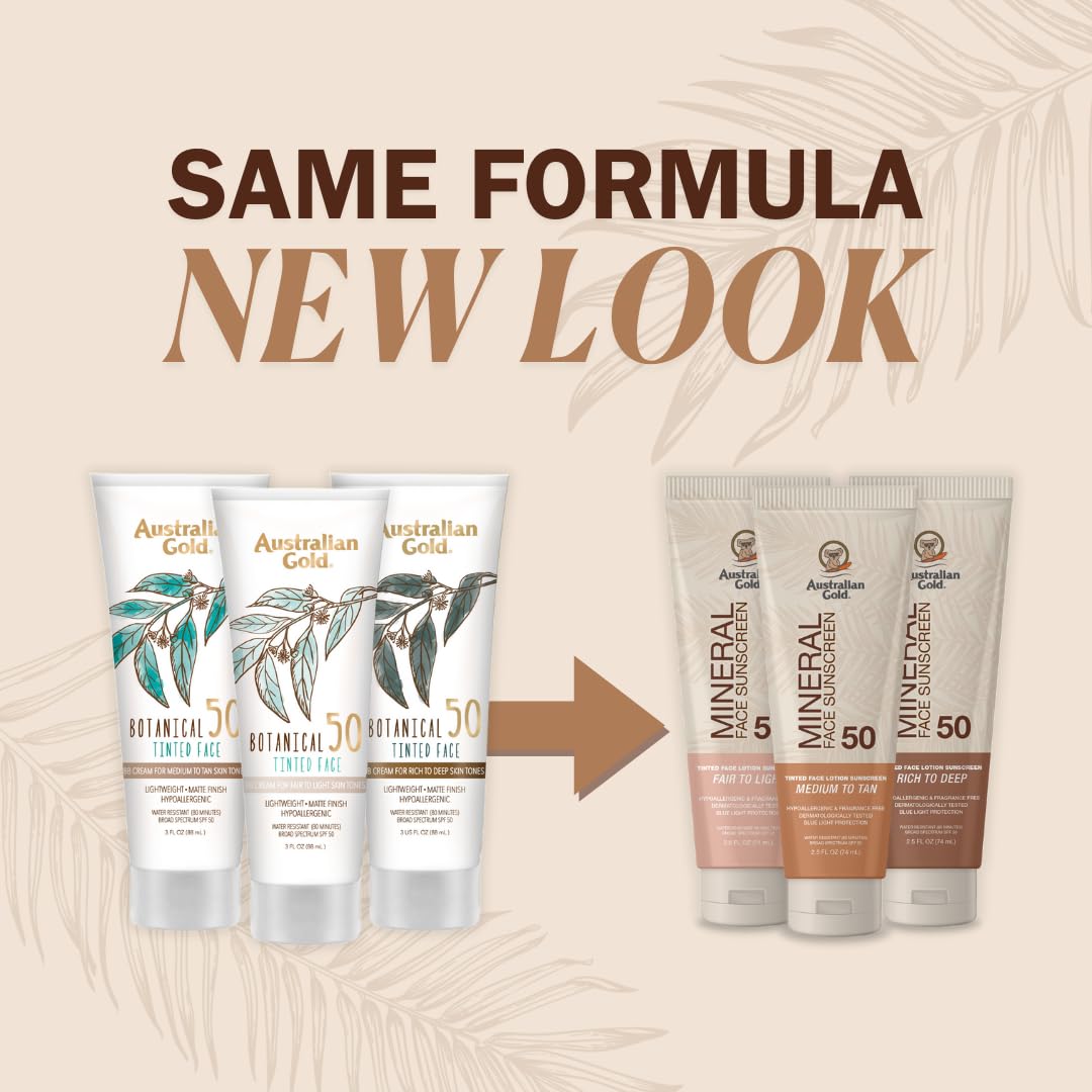 Australian Gold Mineral Face Sunscreen SPF 50 Tinted Fair to Light Fragrance Free BB Cream, 74ml ๐ All In One Marketplace Canada