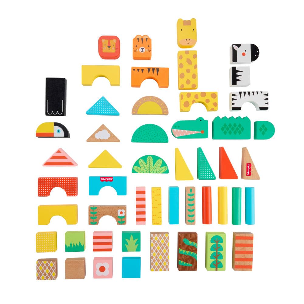 Fisher-Price Wood Toddler Toy Jungle Blocks, 50-Piece Wooden Animal Building Set for Preschool Pretend Play Kids Ages 2+ Years ๐ All In One Marketplace Canada