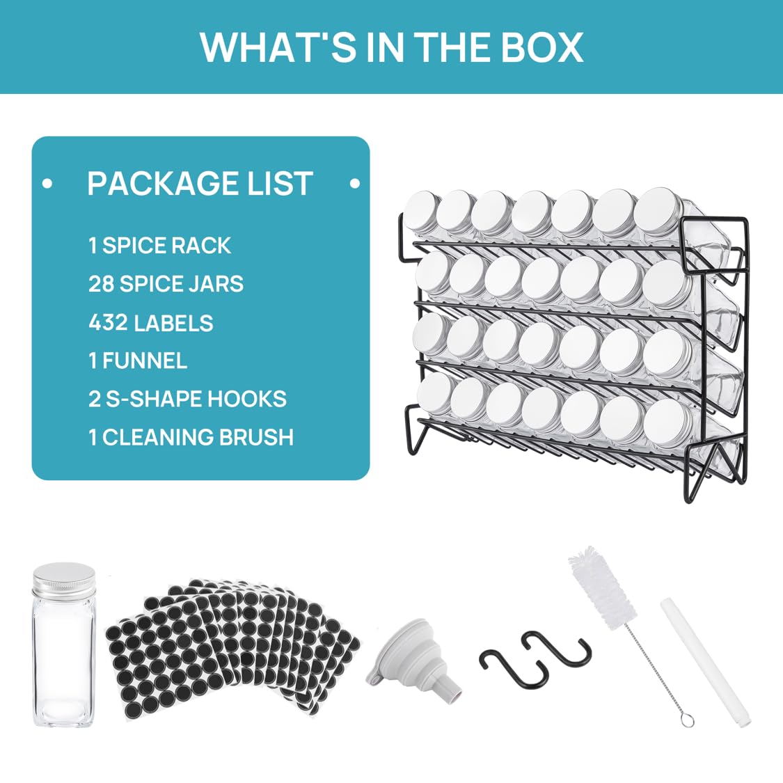 Vtopmart Spice Rack Organizer for Cabinet, 4 Tier Spice Organizer with 28 Empty Spice Jars and 432 Blank Labels, Seasoning Organization for Countertop, Cabinet, Kitchen, Pantry, Cupboard ๐ All In One Marketplace Canada