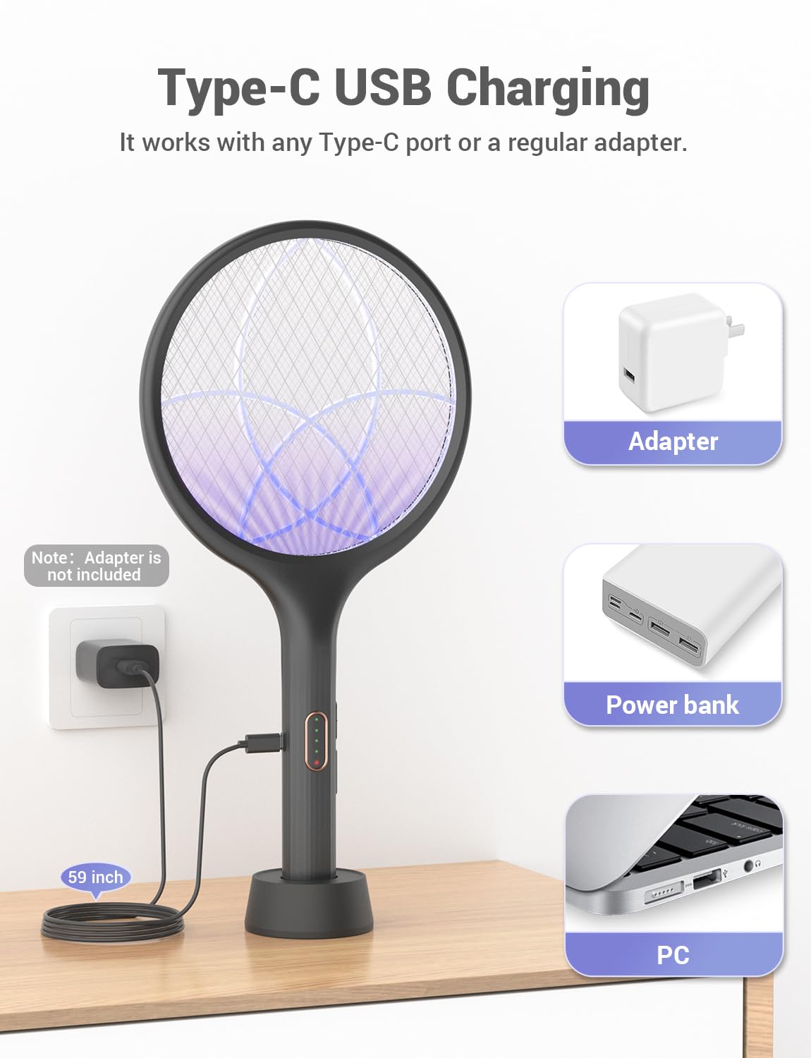 YISSVIC Bug Zapper Racket Electric Fly Swatter Fly Zapper Indoor Outdoor Rechargeable (Black-2 Piece) ๐ All In One Marketplace Canada