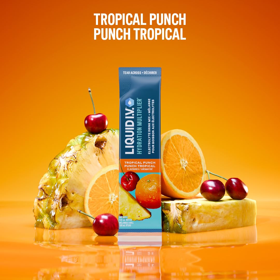 Liquid I.V. Hydration Multiplier Electrolyte Drink Mix - Enhanced Hydration Electrolyte Powder with Vitamins B3, B5, B6, B12 and C -18x On-the-go Sticks for Workout and Travel - Tropical Punch 🍁 All In One Marketplace Canada