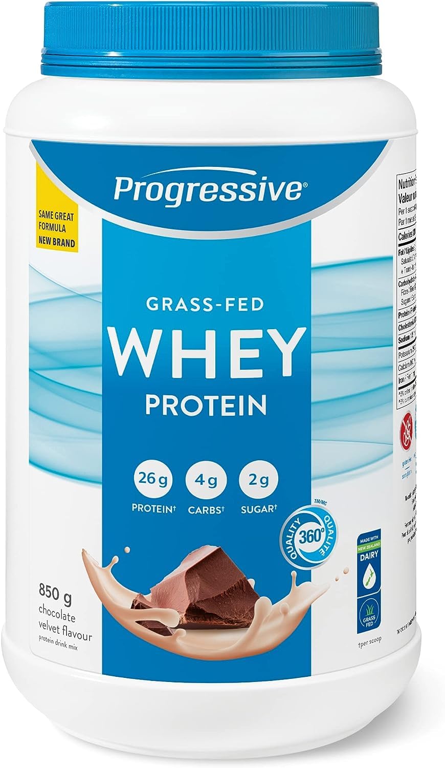 Progressive Grass-Fed 100% Whey Protein Powder Chocolate, 26g of New Zealand Whey Concentrate per Scoop for Muscle Gain, Pasture-Raised, Non-GMO, Canadian-Made Antibiotic-free, Hormone-free, 850 g ๐ All In One Marketplace Canada