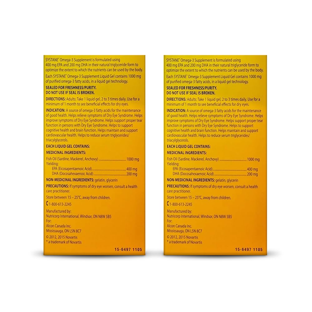 Systane Omega-3 Supplement for Dry Eyes, Eye Supplement for Adults, Tear Film Support, Tear film Support, Ocular Supplement for Dry Eyes - 60 Liquid Gels ๐ All In One Marketplace Canada