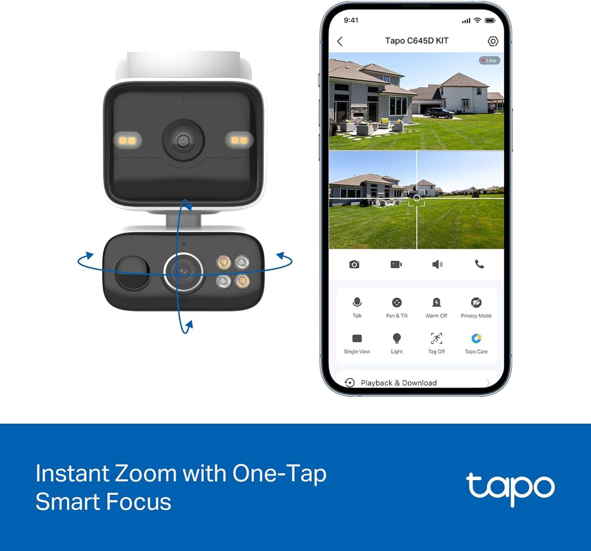 Tapo 2K Dual Lens 360ยฐ Pan/Tilt Security Battery Camera Wireless w/Solar Panel, 165ยฐ Wide View + 6mm Telephoto, Free Person/Vehicle Detection, SD/Cloud Storage, Works w/Alexa & Google (Tapo C645D KIT) ๐ All In One Marketplace Canada