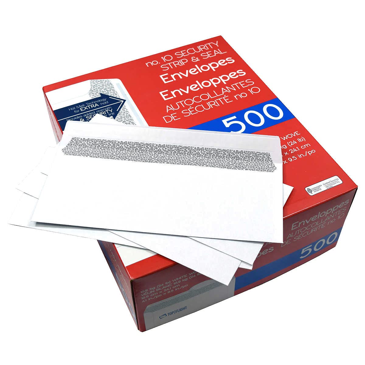 Top Flight PSTF10NWT #10 Envelopes, Strip & Seal, Security Tinted, White Paper, 24 lb, 500 Count ๐ All In One Marketplace Canada