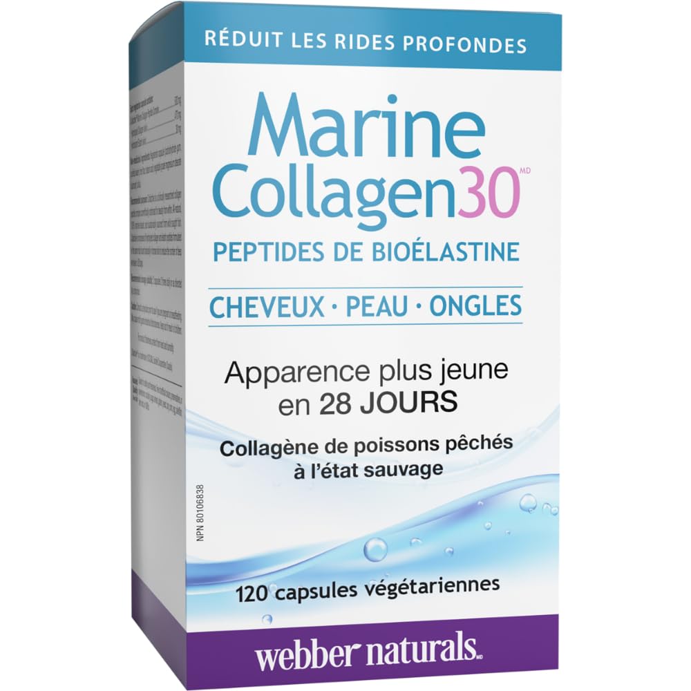 Webber Naturals Collagen30 Marine Bioelastin Peptides, 500 mg of Collactive Marine Collagen Peptide Complex Per Pill, 120 Capsules, Helps Reduce Deep Wrinkles and Joint Pain ๐ All In One Marketplace Canada