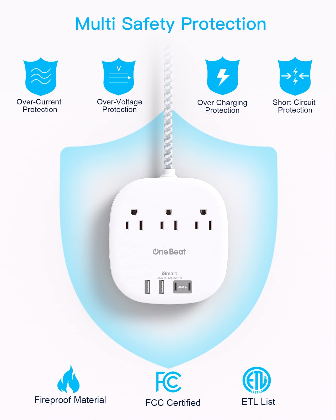 One Beat Flat Plug Power Bar with USB C, 6FT Ultra-Thin Extension Cord, 3 Outlet with 4 USB Ports (2 USB C) Desktop Charging Station, No Surge Protection for Cruise Ship, Travel Essentials, Dorm Room 🍁 All In One Marketplace Canada