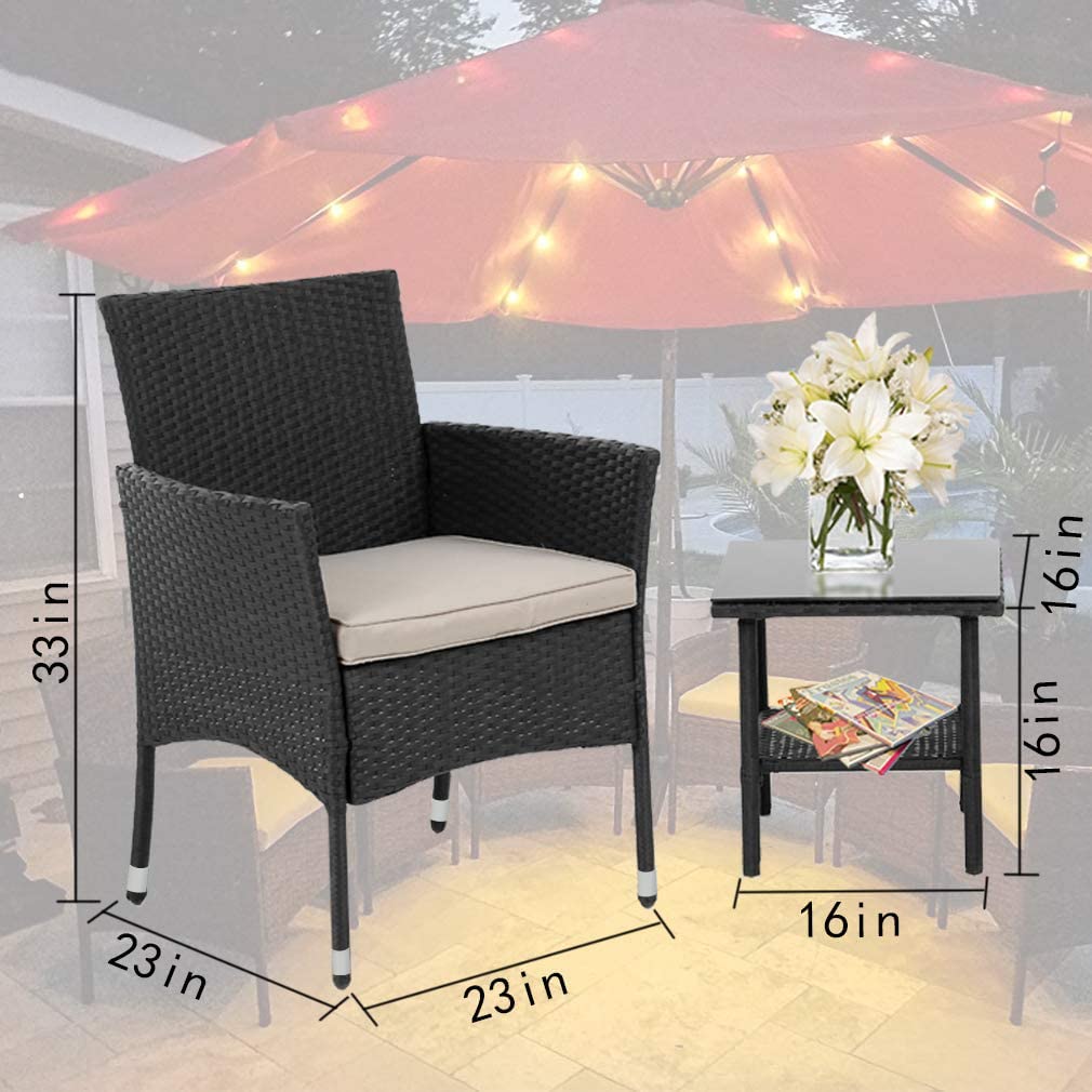FDW Wicker Patio Furniture 3 Piece Furniture Patio Chairs Outdoor Rattan Conversation Bistro Set for Backyard Porch Poolside Lawn (Black) ๐ All In One Marketplace Canada