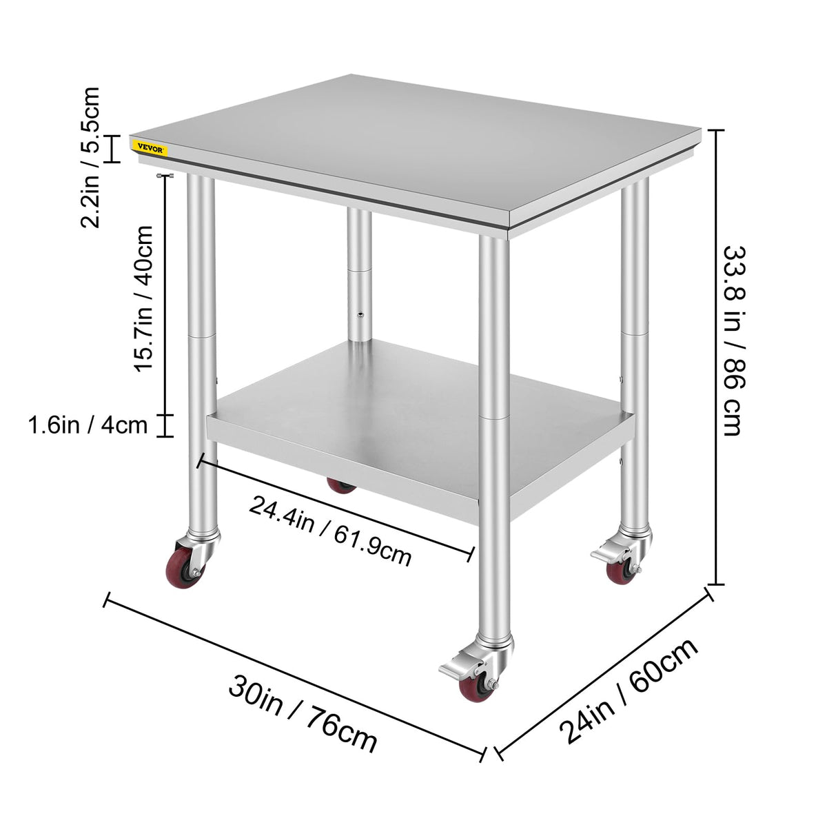 VEVOR Stainless Steel Work Table with Wheels 24 x 30 Prep Table with casters Heavy Duty Work Table for Commercial Kitchen Restaurant Business ๐ All In One Marketplace Canada