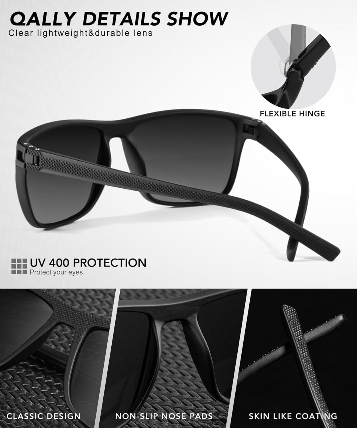 QALLY Polarized Sunglasses Men Lightweight Square Mens Sun Glasses for Driving Sports with UV400 Protection, Black/Dark Green/Tawny ๐ All In One Marketplace Canada