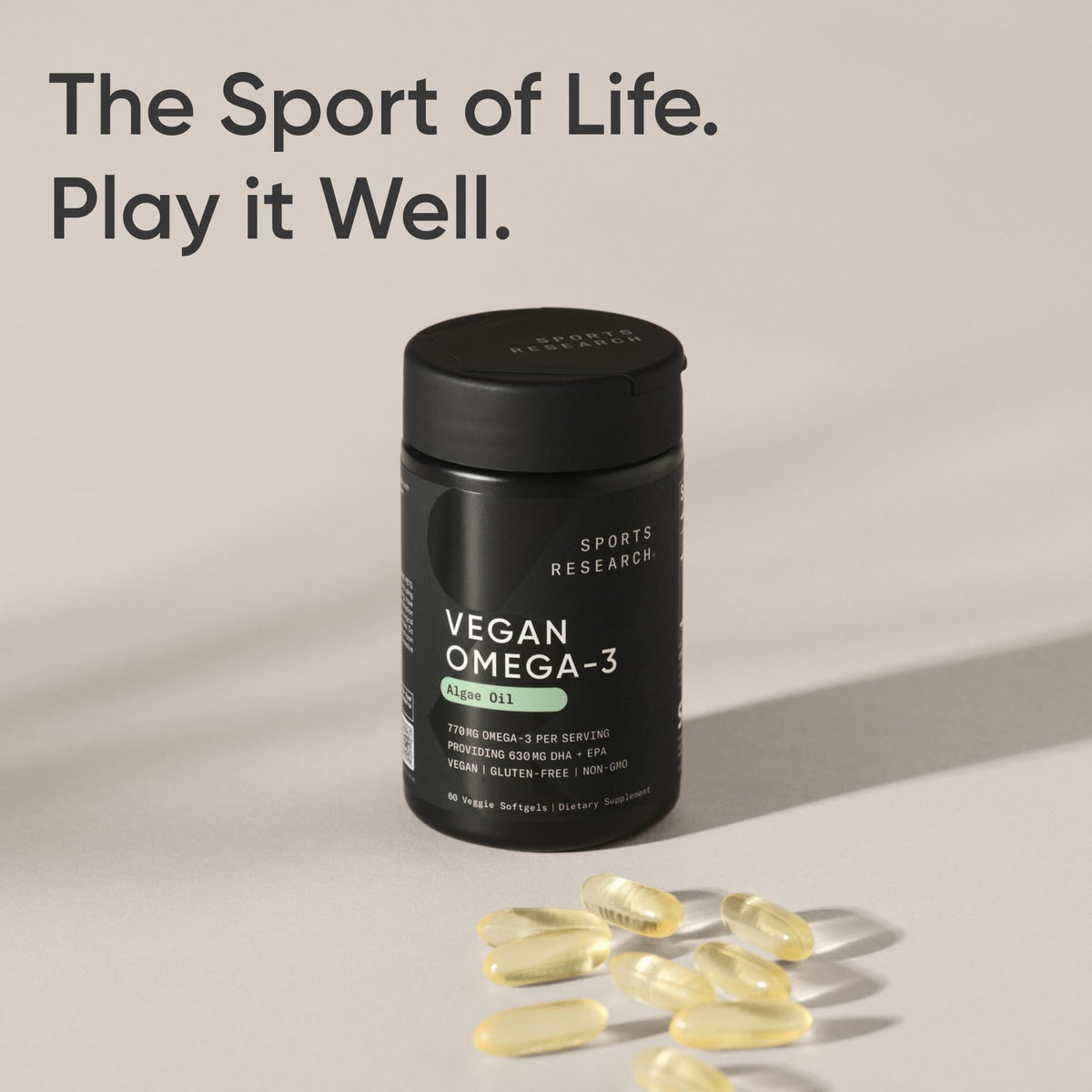 Sports Research Vegan Omega-3 Fish Oil Alternative from Algae Oil - Highest Levels of DHA & EPA Fatty Acids | Non-GMO Verified & Vegan Certified - 60 Veggie Softgels (Carrageenan Free) ๐ All In One Marketplace Canada
