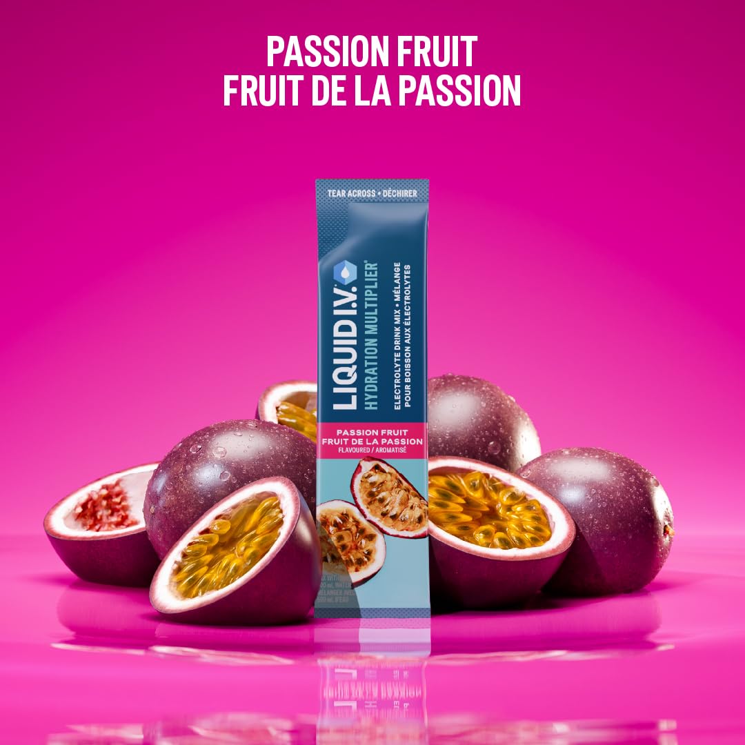 Liquid I.V. Hydration Multiplier Electrolyte Drink Mix - Enhanced Hydration Electrolyte Powder with Vitamins B3, B5, B6, B12 and C -18x On-the-go Sticks for Workout and Travel - Passion Fruit 🍁 All In One Marketplace Canada