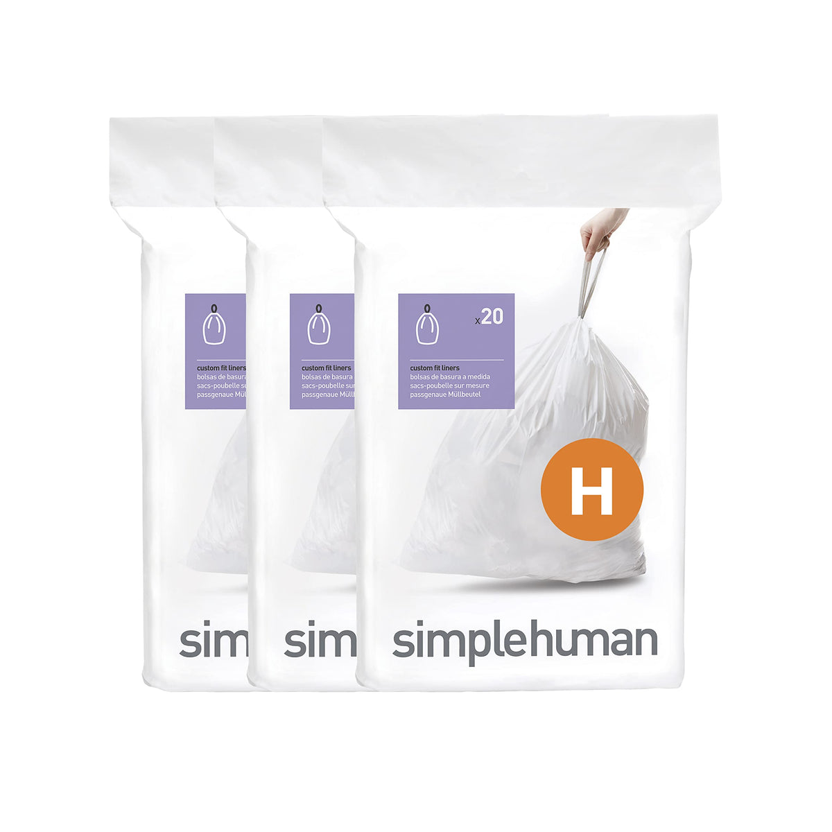 simplehuman Code H 60 Count, Dispenser Pack Custom Fit Liners, Drawstring Trash Bags, 30-35L / 8-9 Gallons, White π All In One Marketplace Canada