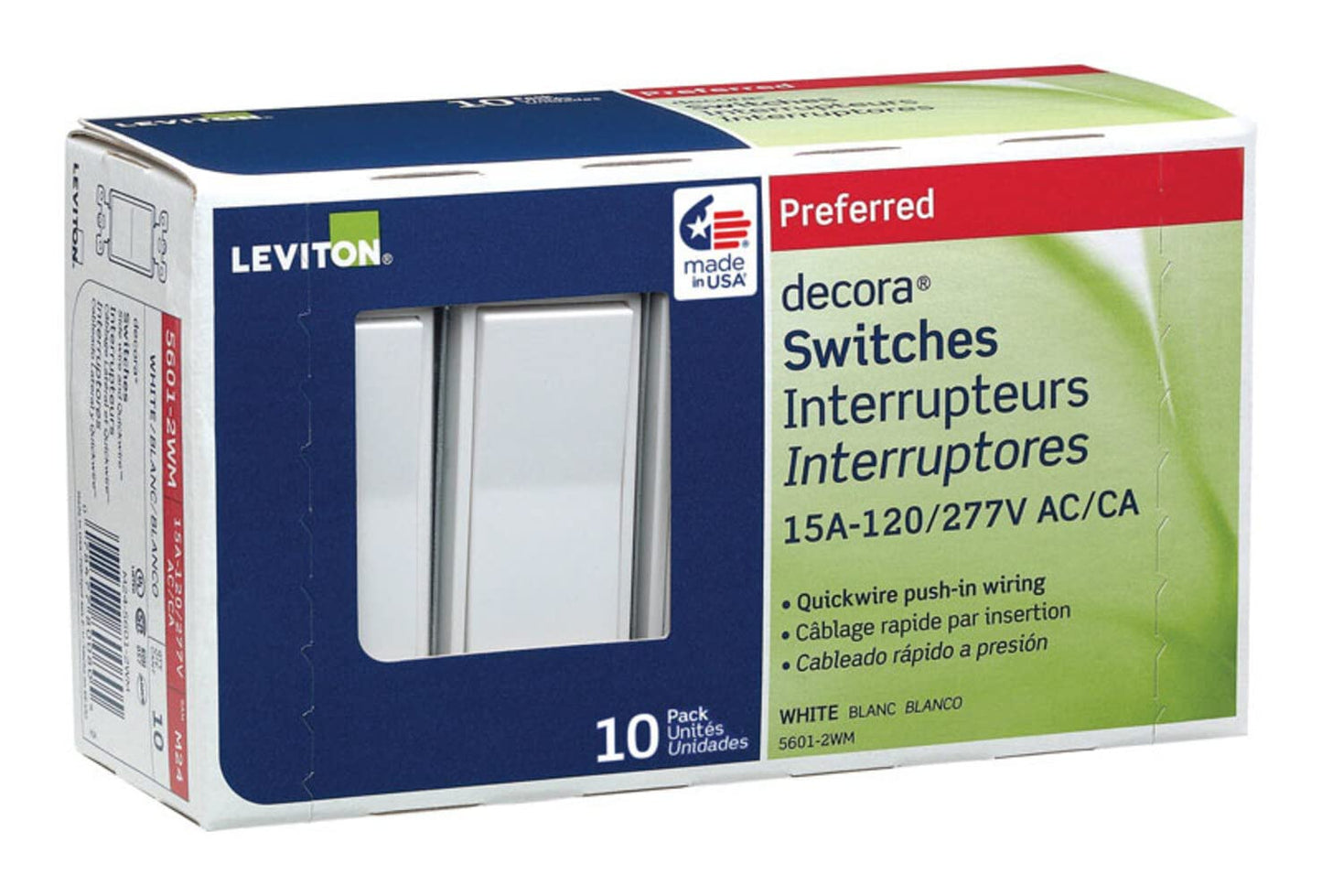 Leviton Decora Single-Pole Switch, 10-Pack, 15 Amp, 5601-2WM, White ๐ All In One Marketplace Canada