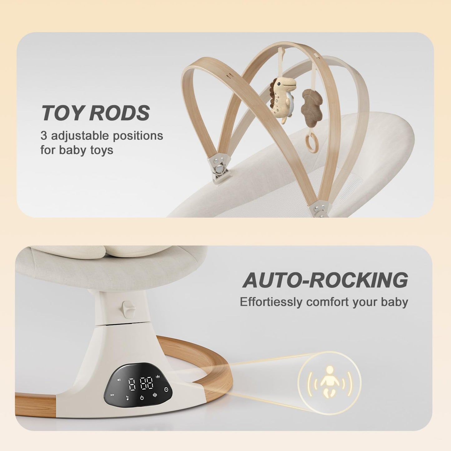Baby Swings for Infants, Monamii Baby Swing, Bluetooth Infant Swing with Music Speaker, 5 Speeds and Remote Control, Electric Swing for Baby, Portable Baby Swing, Indoor & Outdoor Use (Light Beige) 🍁 All In One Marketplace Canada