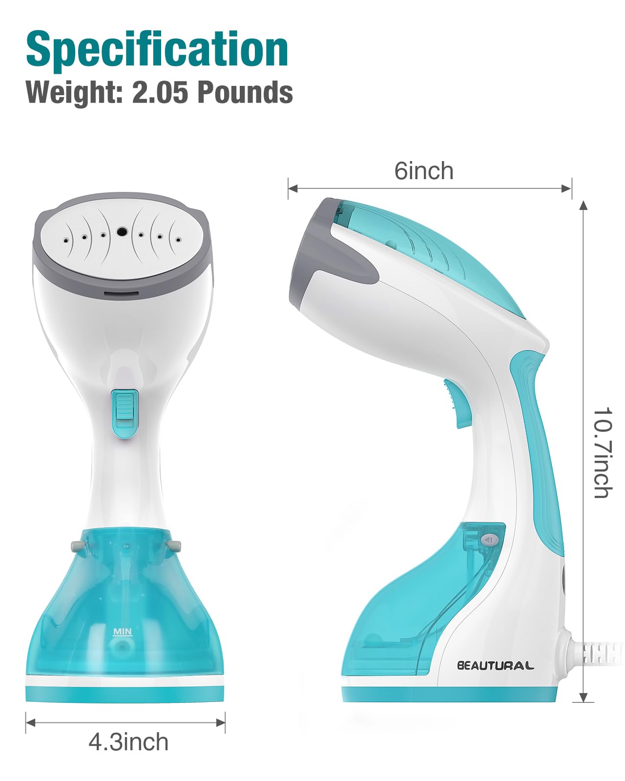 BEAUTURAL 1200-Watt Handheld Steamer for Clothes, 30-Second Heat-up, 8.79-Ounce Water Tank, Aqua ๐ All In One Marketplace Canada