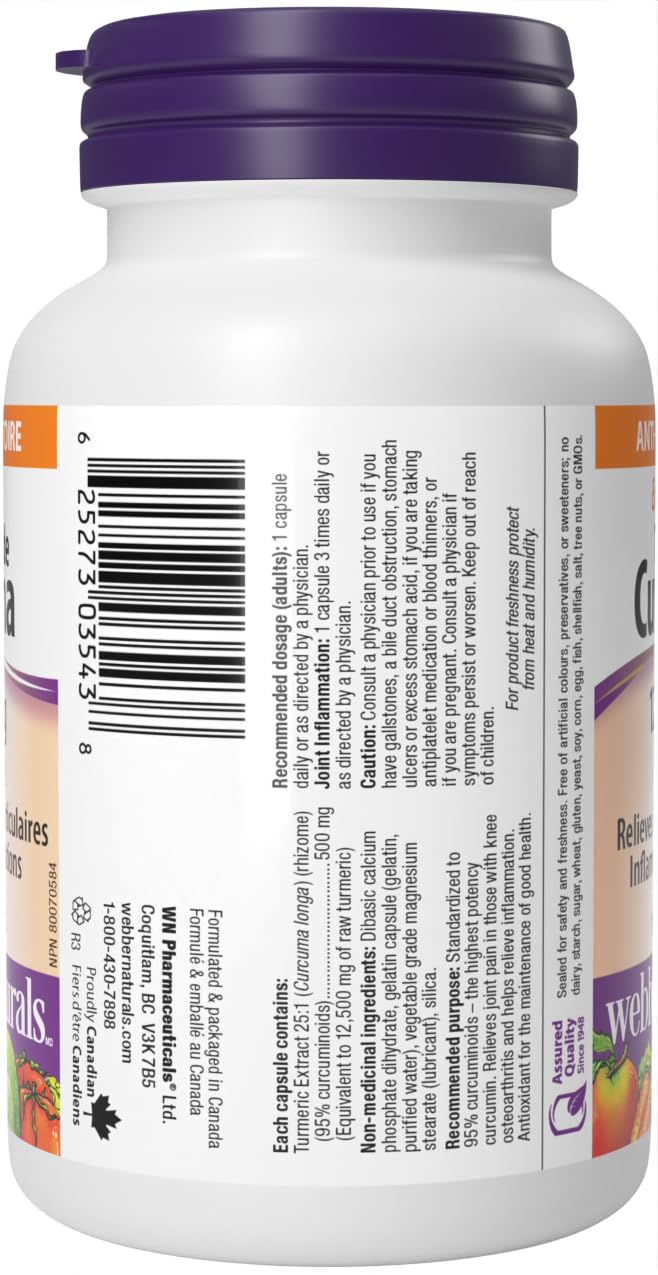 Webber Naturals Turmeric Curcumin Extra Strength, 95% Curcuminoids, 60 Capsules, Anti-Inflammatory Support ๐ All In One Marketplace Canada
