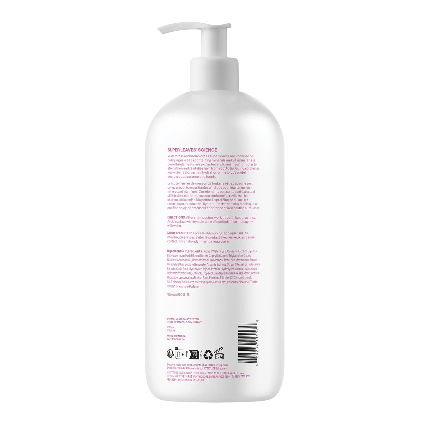 ATTITUDE Moisture Rich Hair Conditioner, Made in Canada, For Dry and Damaged Hair, Naturally Derived Ingredients, Vegan Detangler, Dermatologiocally Tested, Quinoa and Jojoba, 946 mL 🍁 All In One Marketplace Canada